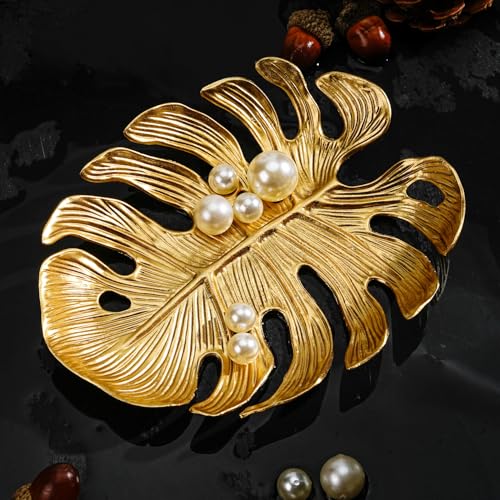 Jewelry Dish, Small Trinket Dish, Decorative Metal Vintage Vanity Tray with Leaf Shape for Ring Earring Necklace, Jewelry Organizer for Storage and Display